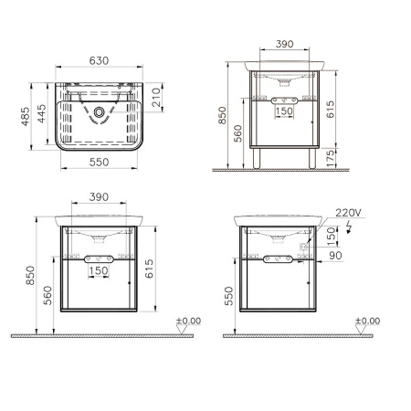 Тумба с раковиной Vitra Sento 60 см, 60822
