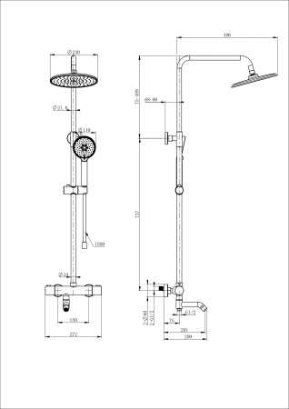 Душевая система с термостатом WONZON & WOGHAND INN 4, брашированное золото WW-B3047-A1-BG
