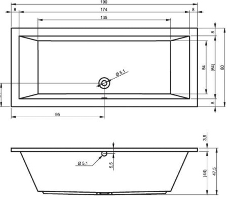 Ванна акриловая RIHO Lusso (190x80) B015001005 без гидромассажа