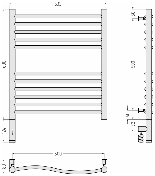 Полотенцесушитель электрический (60х50) Cунержа Флюид 3.0 00-5820-6050 правый