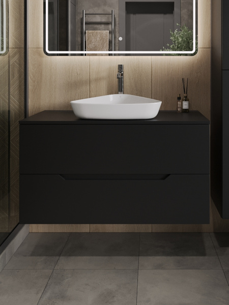 Тумба с раковиной подвесная 100 см, Orange Line Li-100TubMDF+B07-500W черный/белый