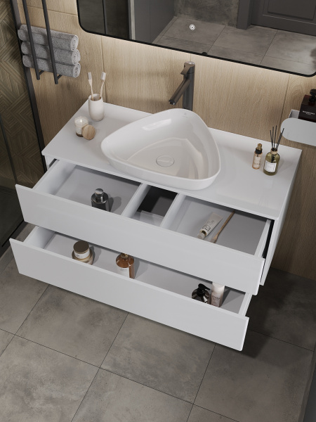 Тумба с раковиной подвесная 100 см, Orange Otto Ot-100TuMDF+B07-500W белый глянец