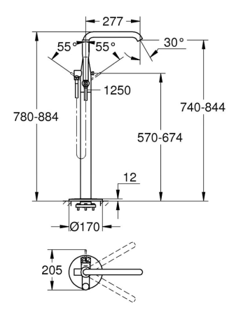 Смеситель для ванны напольный Grohe Essence 25248 GF1 (25248GF1) холодный рассвет матовый