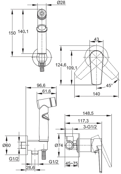 Гигиенический набор Cersanit Moduo 64105 Гигиенический набор Cersanit Moduo 64105