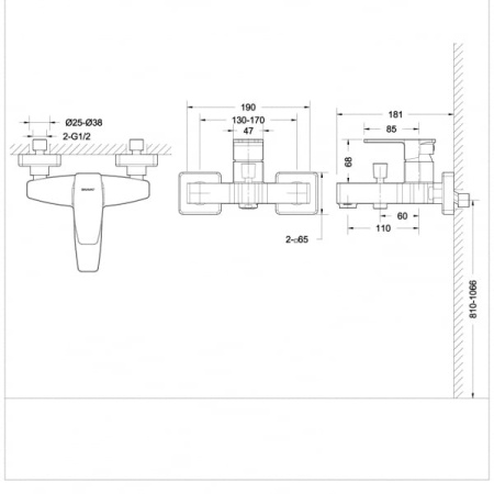 Смеситель для ванны c коротким изливом Bravat Riffle F672106C-01