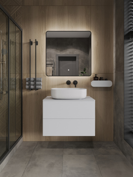 Тумба с раковиной подвесная 75 см, Orange Otto Ot-75TuMDF+B07-540W белый глянец