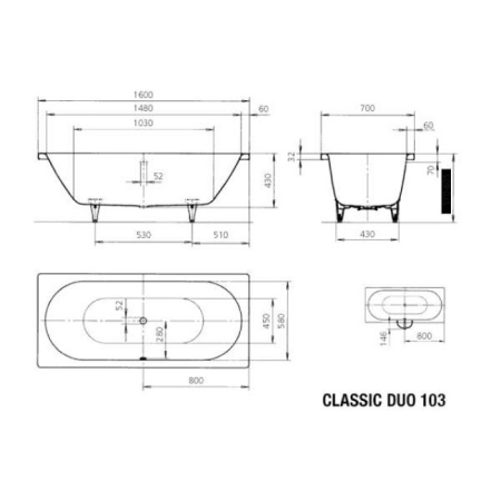 Ванна стальная (160x70) KALDEWEI Classic Duo 290300010001