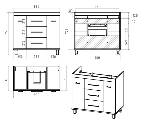 Тумба под раковину Misty Терра 90  П-Тер01090-0113Я