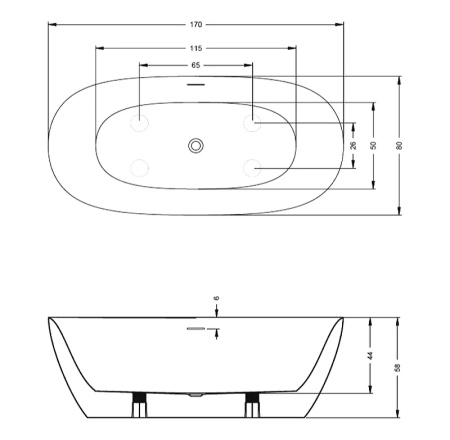 Акриловая ванна (170х80) Riho Alpha B092001005 без гидромассажа