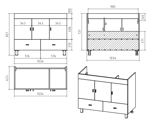 Тумба под раковину Misty Дива 105 П-Див01105-0112Я