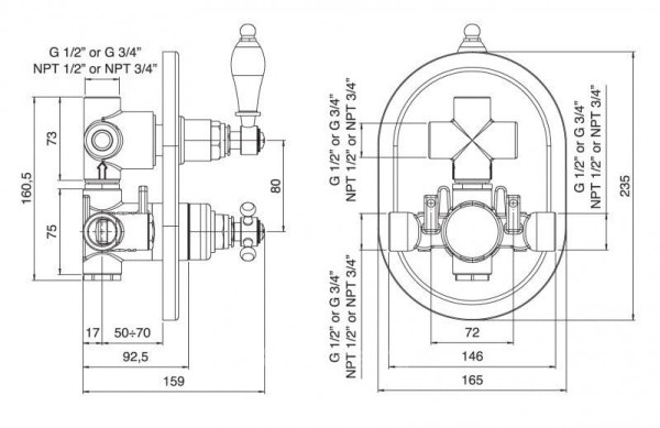 Смеситель с термостатом Cezares Vintage VINTAGE-D-T-03/24-Sw