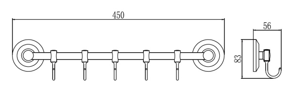 Планка с крючками 5 крючков Savol S-007175