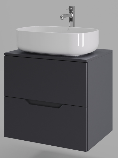 Тумба с раковиной подвесная 60 см, Orange Line Li-60TugMDF+B07-540W графит/белый