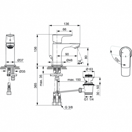 Смеситель для раковины Ideal Standard CONNECT AIR A7017AA, хром