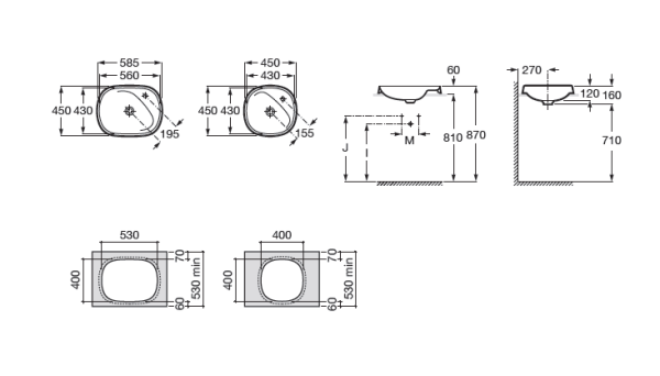 Раковина полувстраиваемая (56х43) Roca Beyond   3270B6000