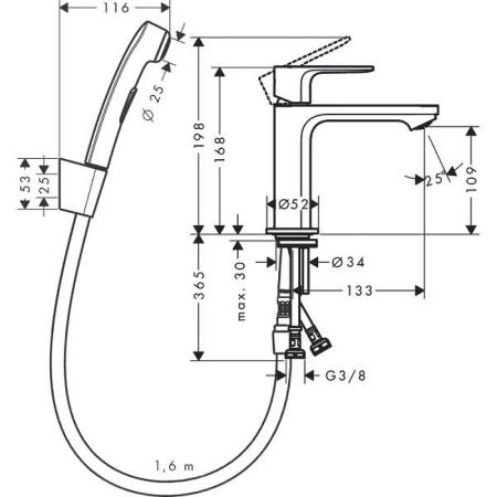 Смеситель для раковины с гигиеническим душем Hansgrohe Rebris S 72215000