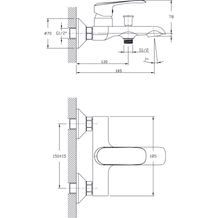 Смеситель для ванны с коротким изливом  RUSH Gozo GZ3735-44