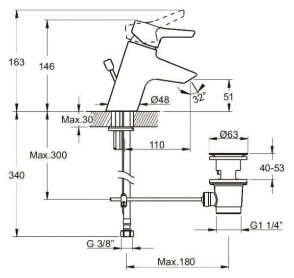 Смеситель для раковины VITRA Slope A40460EXP