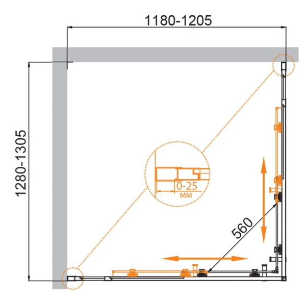 Душевой уголок (130х120) CEZARES MOLVENO MOLVENO-AH-22-130/120-C-Cr-IV