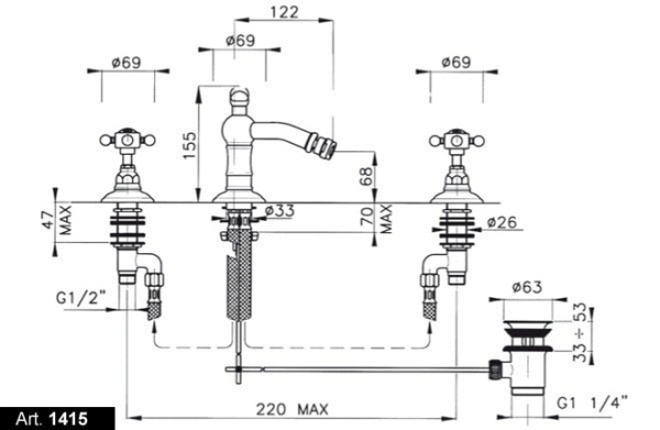 Смеситель для биде NICOLAZZI Classica Lusso 1415CR69 (цвет хром)