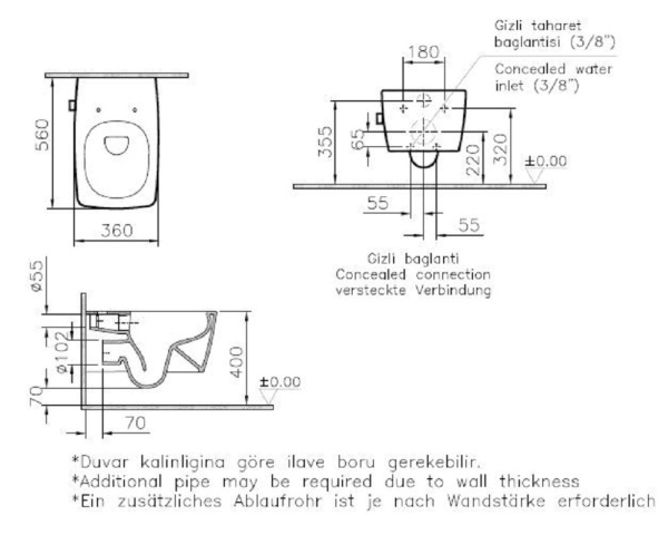Подвесной безободковый унитаз Vitra Metropole с функцией биде  7672B003-1684