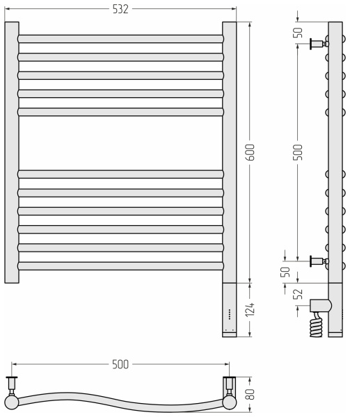 Полотенцесушитель электрический (60х50) Cунержа Флюид 3.0 31-5821-6050 правый