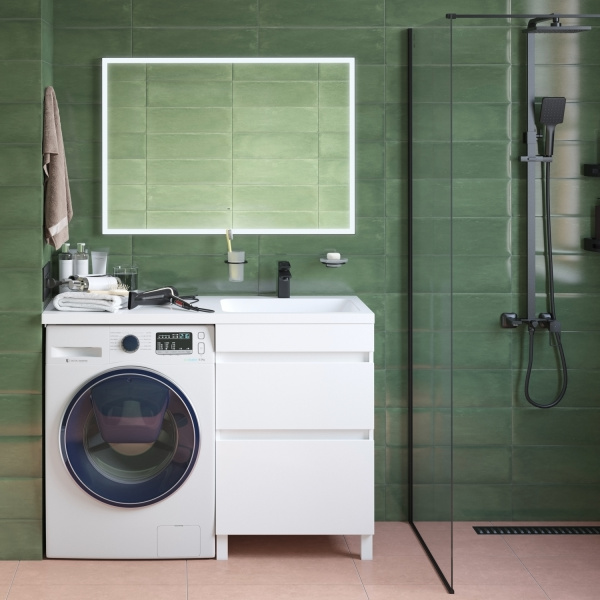 Тумба с умывальником напольная для стиральной машины с ящиками, 110 см, правая, белая, IDDIS Optima Home (OPH11RBi95K)