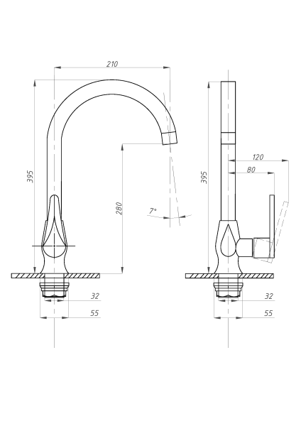 Смеситель для кухни ПСМ-Профсан  STEEL PSM-301-3