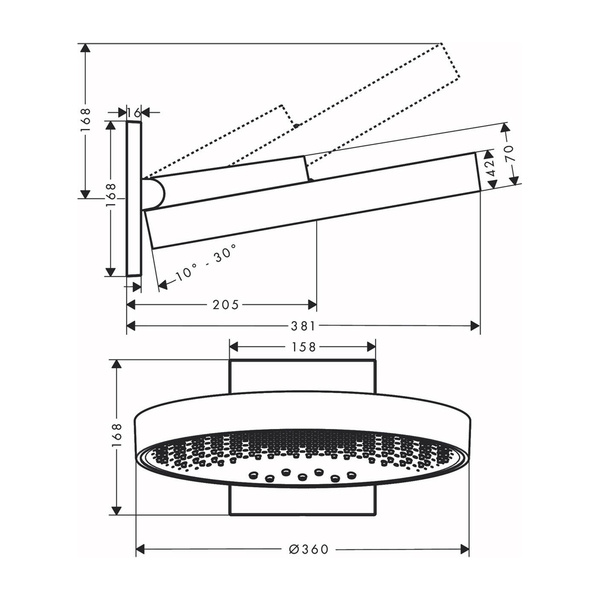 Верхний душ с кронштейном Hansgrohe Rainfinity 360 3jet 26234000 хром
