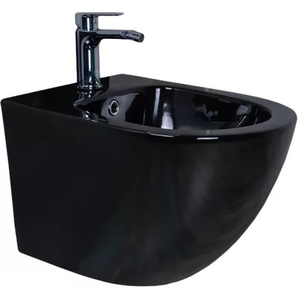 Биде подвесное Gid BDP-96BL черный глянцевый, без ободака, овальное