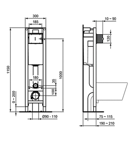 Инсталляция 3 в 1 Ideal Standard Eurovit Rimless Prosys Eco Frame M W660101