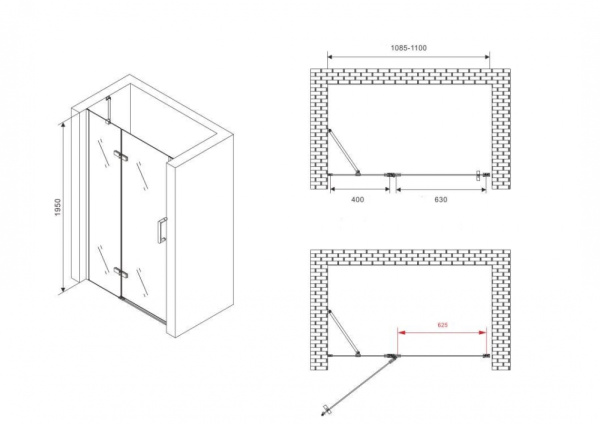 Душевая дверь (110х195) ABBER Zart AG08110 хром, распашная