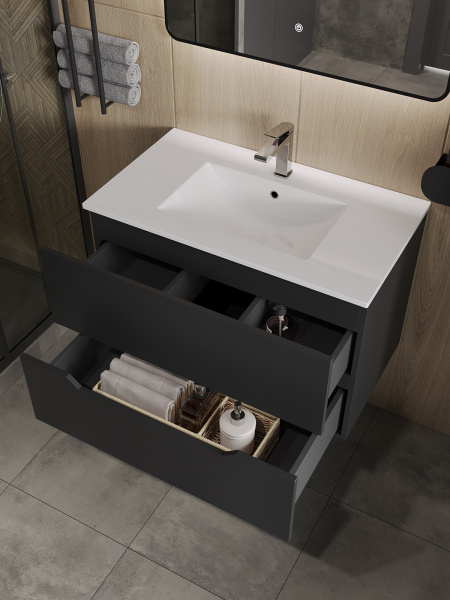 Тумба с раковиной подвесная Orange Line Li-70Tub+Ra черный матовый