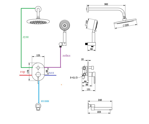 Комплект для душа с изливом Bronze de Luxe SCANDI 14582C
