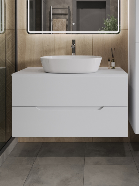 Тумба с раковиной подвесная 100 см, Orange Line Li-100TuwMDF+B08-500W белый