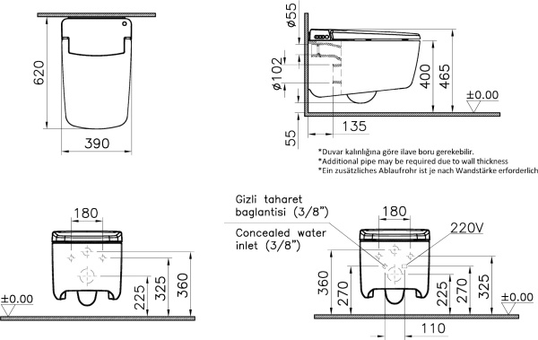 Унитаз подвесной безободковый с функцией биде Vitra Metropole V-Care Prime 7231B403-6216