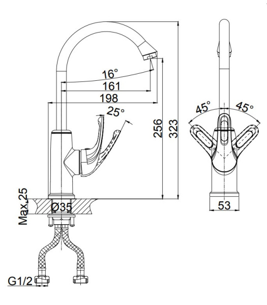 Смеситель для кухни D&K Rhein.Eucharius (DA1372421) высокий грей