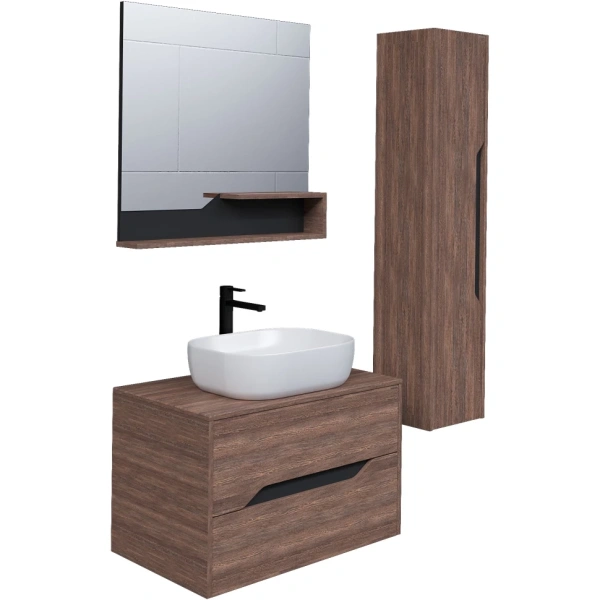 Зеркало (82х82) Grossman Лайф 208008 с полками винтажное дерево темное/графит