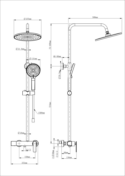 Душевая система WONZON & WOGHAND, черный матовый WW-B3517-MB