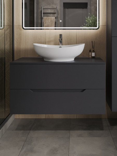 Тумба с раковиной подвесная 100 см, Orange Line Li-100TugMDF+B08-585W графит/белый