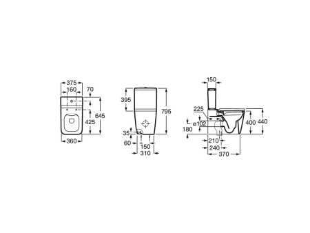 Унитаз напольный безободковый Roca Inspira Square Rimless, BTW,  342536620 белый матовый