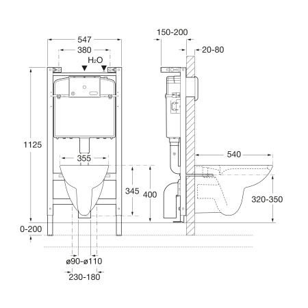 Комплект унитаз с инсталляцией Roca Debba Pack Rimless 893104980 (без кнопки)
