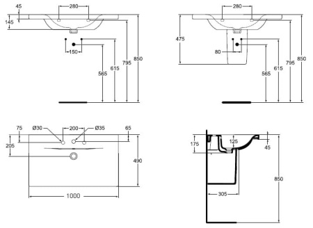 Умывальник Ideal Standard Connect E812601 (100 см)
