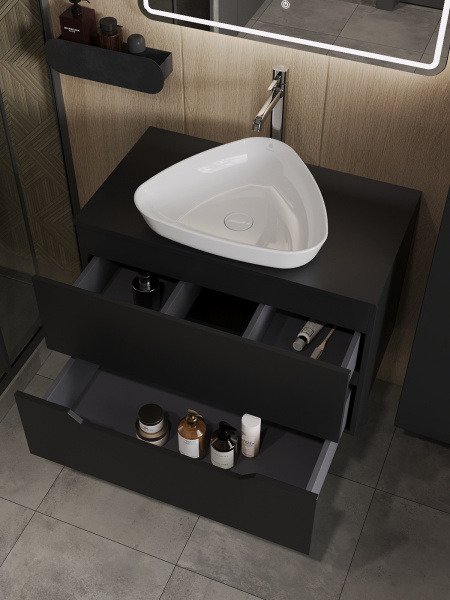 Тумба с раковиной подвесная 80 см, Orange Line Li-80TubMDF+B07-500W черный/белый