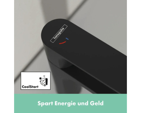 Смеситель для раковины с донным клапаном CoolStart EcoSmart+ Hansgrohe Rebris E 72587670 черный матовый