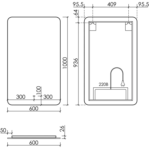 Зеркало с подсветкой (60х100) Sancos Ray RA600