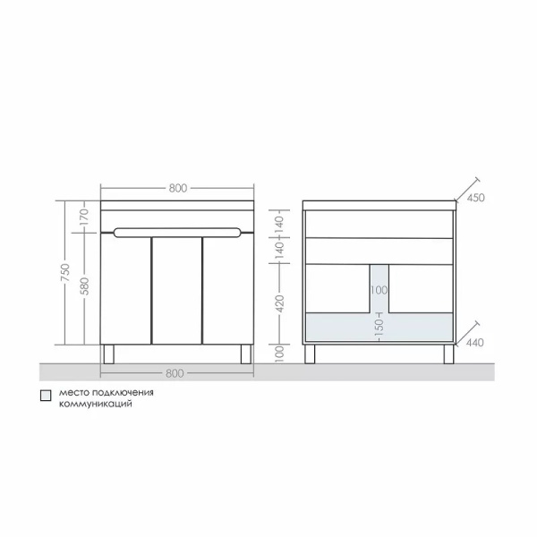 Тумба под раковину СаНта  Лондон 80 224018