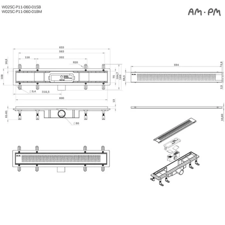 Душевой лоток 60 см Am.Pm PrimeFlow W02SC-P11-060-01BM черный матовый