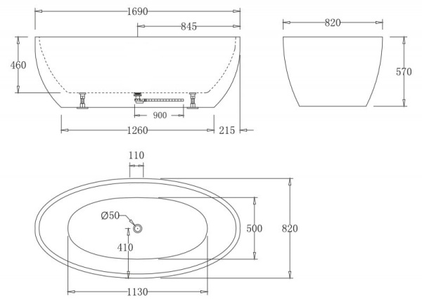 Акриловая ванна (169x82) BelBagno BB69-1700-W0 Акриловая ванна (169x82) BelBagno BB69-1700-W0