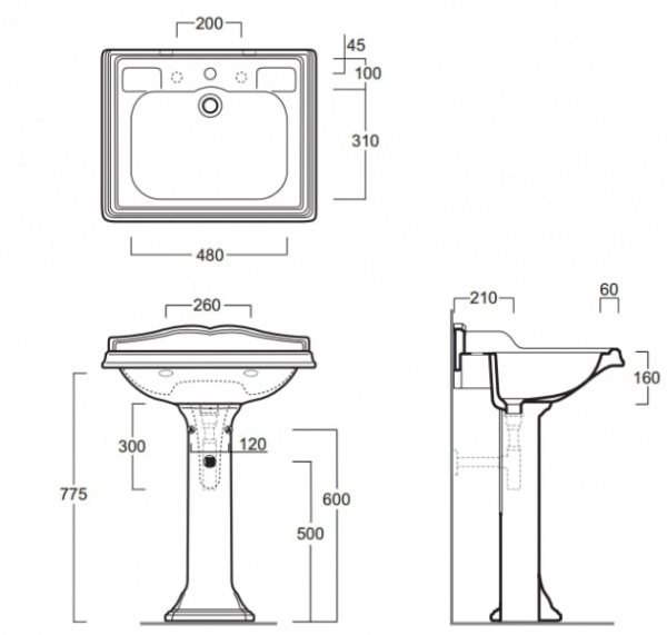 Раковина Simas Arcade AR824bi*1 68 см с 1 отверстием под смеситель